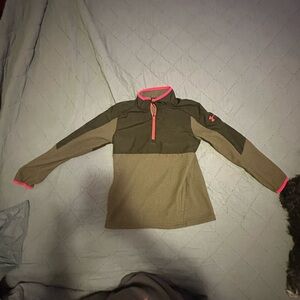 Under Armour Olive Green Half-Zip Pullover with Neon Pink Accents